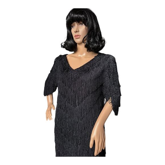 Vintage Nightworks 1920's Flapper Dress Gatsby Black with Fringe size medium - Picture 6 of 17